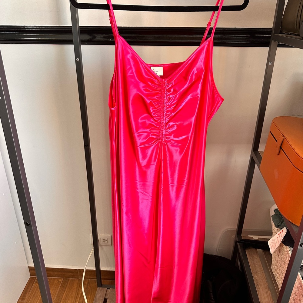A New Day Fuchsia Satin Midi Dress - worn once